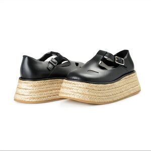 Burberry Women's "ALDWYCH JUTE" Black Leather Platform Baby Doll Shoes